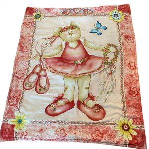 Pink reversible baby girl quilt 30”X37” crib blanket ballerina bear Lori Gartner